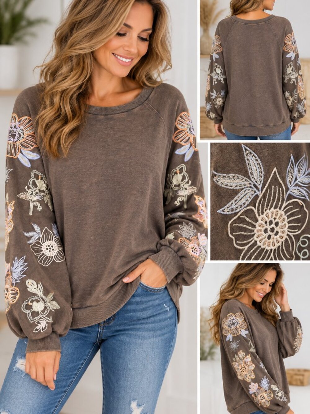 New BlueVelvet Embroidered Floral Butterfly Sweatshirt Size Medium